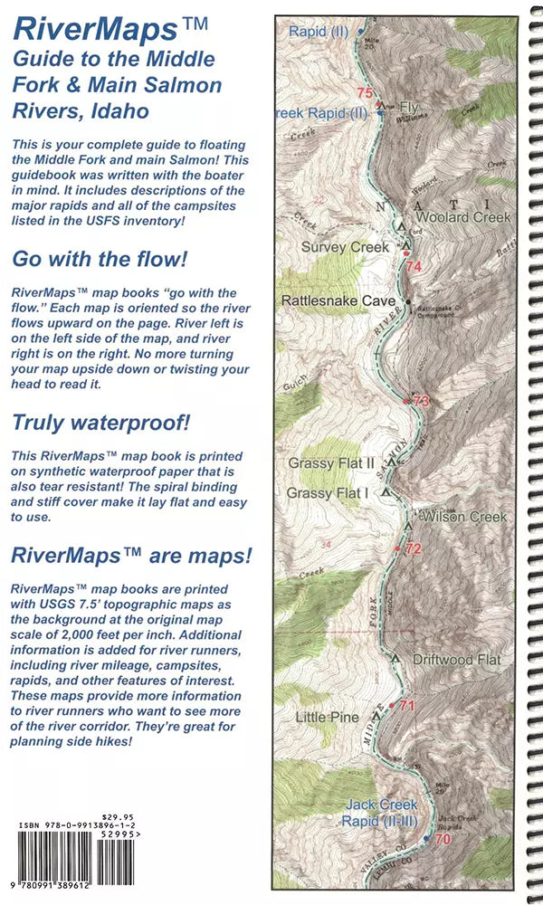 Rivermaps - Guide to the Middle Fork and Main Salmon Rivers, Idaho. This description focuses on the middle fork of the white salmon river, providing detailed river maps for those looking to explore this section.