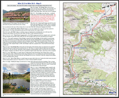 A waterproof Rivermaps guide book featuring a map of the Upper Colorado river and a map of the nearby mountain range.